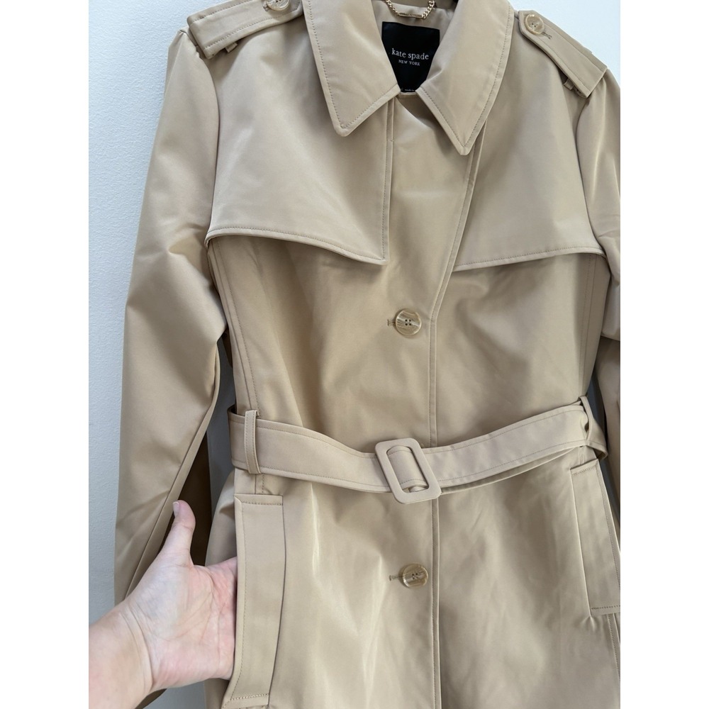 NWT Kate Spade Trench Coat Tan Carmel Classic Pleated Back Skirt Size Woman XXL - Picture 7 of 14